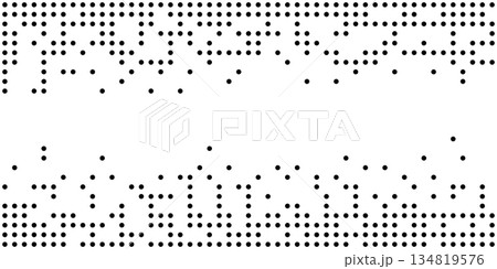 Techno abstract pixel fragment background with stipple effect square dots disappearing in noise cloud creating disintegration motion in digital art vector design 134819576