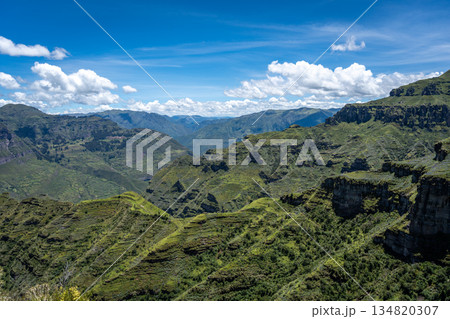 Rugged Rock Formations in the Andean Mountains at Waqrapukara, Peru Rugged Rock Formations in the Andean Mountains at Waqrapukara, Peru 134820307