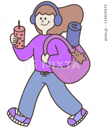 ヨガに向かう女の子のイラスト素材 134820474