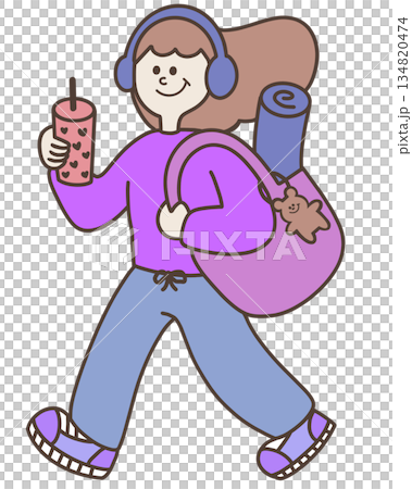 ヨガに向かう女の子のイラスト素材 134820474