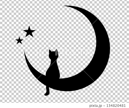 Illustration material of a cat silhouette looking up at the moon Illustration material of a cat silhouette looking up at the moon 134820481