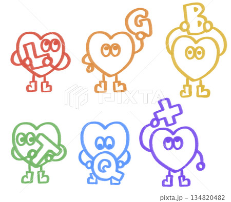 かわいいハートのLGBTQ+キャラクターアイコンセット かわいいハートのLGBTQ+キャラクターアイコンセット 134820482