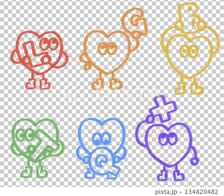 Cute heart LGBTQ+ character icon set Cute heart LGBTQ+ character icon set 134820482