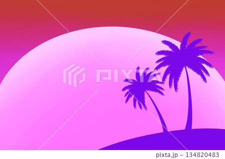 ピンクの夕焼けとヤシの木素材 ピンクの夕焼けとヤシの木素材 134820483