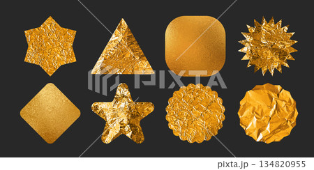 Gold foil sticker with crumpled texture 134820955
