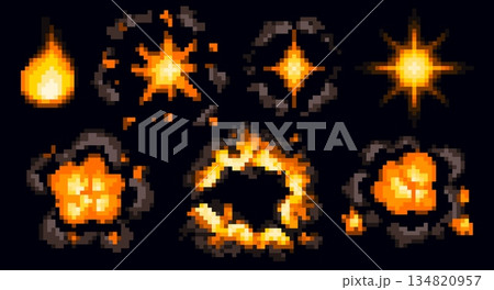 Pixel art explosion and fire effects Pixel art explosion and fire effects 134820957