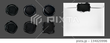 Black wax stamps set and white envelope 134820996