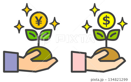 株式の投資や取引でお得に資産を増加させて成長するイラスト 134821299