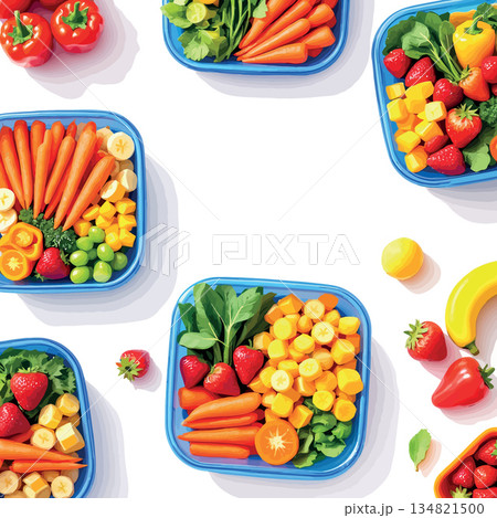 Vsai preparing healthy eating lunch boxes with fresh fruits and vegetables Vsai preparing healthy eating lunch boxes with fresh fruits and vegetables 134821500