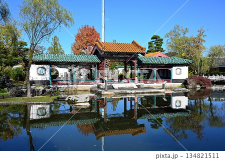 秋の天寿園で見られる中国庭園の風景（新潟県新潟市） 134821511