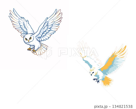 Vsai flying white owl cartoon illustration on white background Vsai flying white owl cartoon illustration on white background 134821538