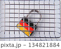 German sanctions. Prohibition of supplies. Empty grocery basket and padlock. 134821884