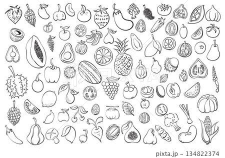 Fruit and vegetables Doodle vector set. Drawing sketch illustration hand drawn line eps10 Fruit and vegetables Doodle vector set. Drawing sketch illustration hand drawn line eps10 134822374