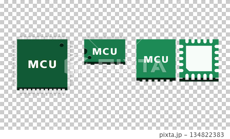 マイコンMCUチップの構造とパッケージ違いを示す制御用イラスト 134822383