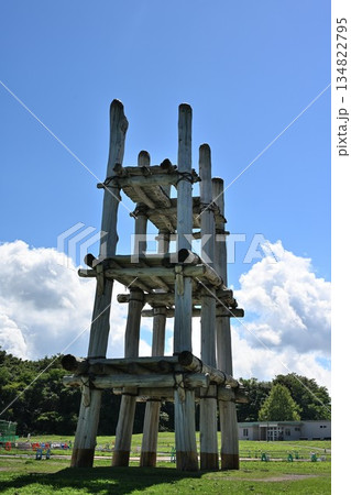 三内丸山遺跡の復元住居とやぐら（青森県青森市） 134822795