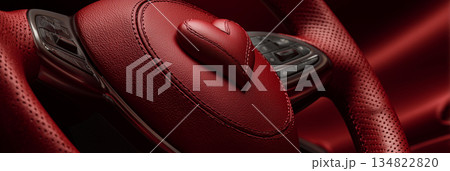 A Red Leather Steering Wheel with a Heart-Shaped Airbag Symbolizing Love and Passion for Driving - Generative Ai A Red Leather Steering Wheel with a Heart-Shaped Airbag Symbolizing Love and Passion for Driving - Generative Ai 134822820