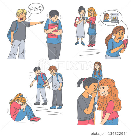 Children bullying set vector isolated Children bullying set vector isolated 134822954