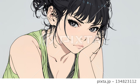 疑問や心配事、不快感、不満などを感じを感じて眉を潜めている若い女性