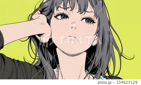 疑問や心配事、不快感、不満などを感じを感じて眉を潜めている若い女性