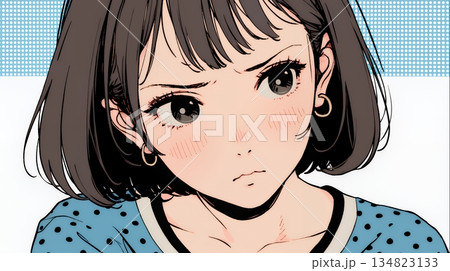 疑問や心配事、不快感、不満などを感じを感じて眉を潜めている若い女性