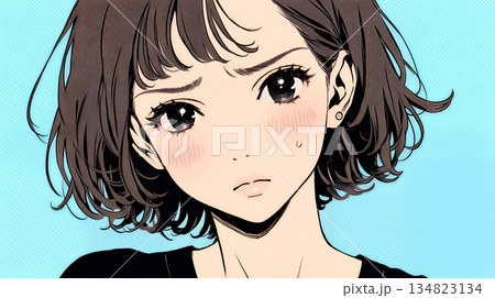 疑問や心配事、不快感、不満などを感じを感じて眉を潜めている若い女性