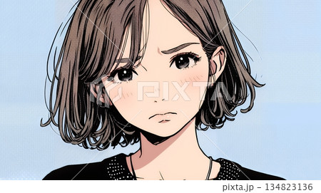 疑問や心配事、不快感、不満などを感じを感じて眉を潜めている若い女性