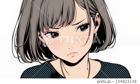 疑問や心配事、不快感、不満などを感じを感じて眉を潜めている若い女性