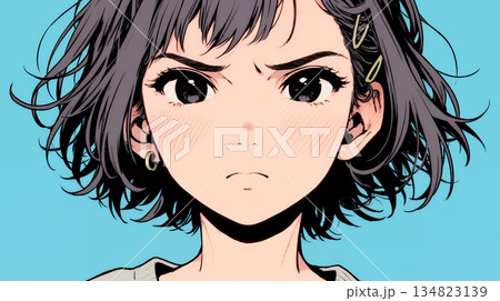 疑問や心配事、不快感、不満などを感じを感じて眉を潜めている若い女性