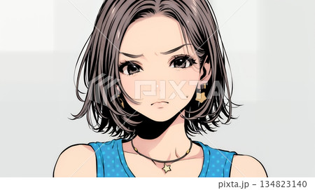 疑問や心配事、不快感、不満などを感じを感じて眉を潜めている若い女性