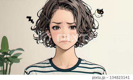 疑問や心配事、不快感、不満などを感じを感じて眉を潜めている若い女性