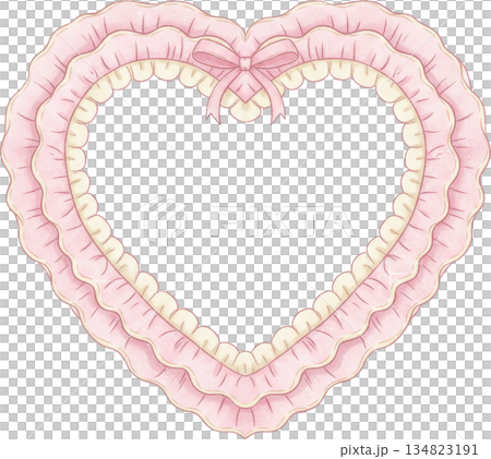 A pink heart shaped frame with ruffles and a bowのイラスト素材 [134823191] - PIXTA
