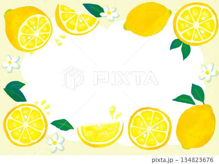 手描きのかわいいレモンのフレーム/黄色・透明 134823676