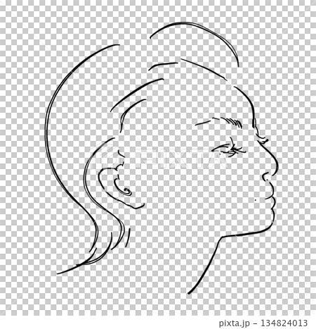 Cool and strong-willed woman profile line drawing short 134824013