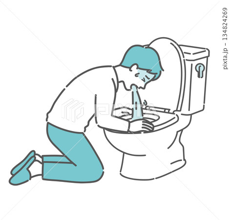 トイレで激しく嘔吐する男性のイラスト 134824269