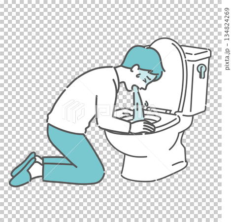 トイレで激しく嘔吐する男性のイラスト 134824269