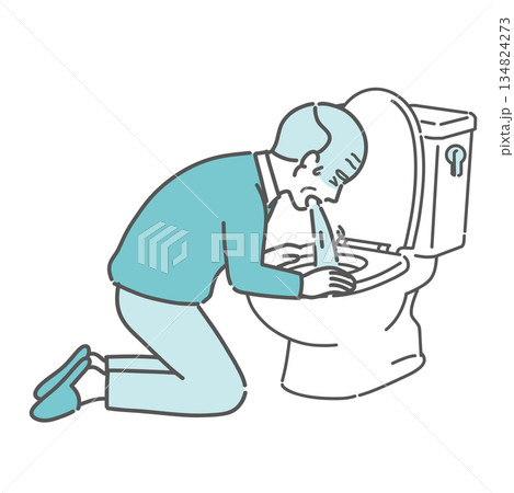 トイレで激しく嘔吐する高齢男性のイラスト 134824273
