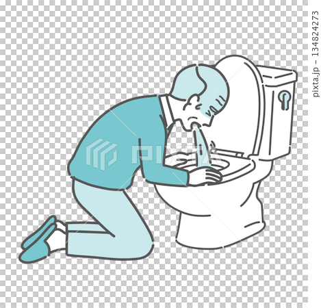 トイレで激しく嘔吐する高齢男性のイラスト 134824273