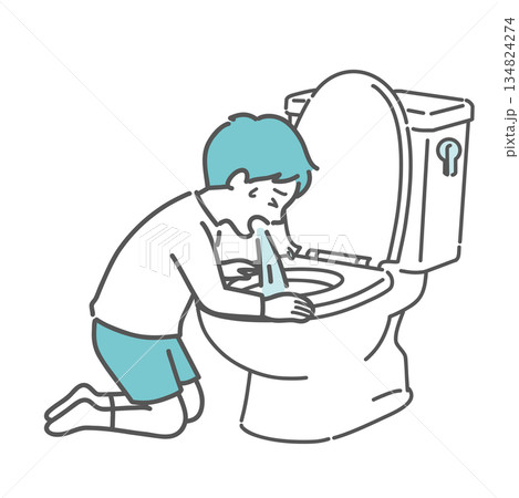 トイレで激しく嘔吐する男の子のイラスト 134824274