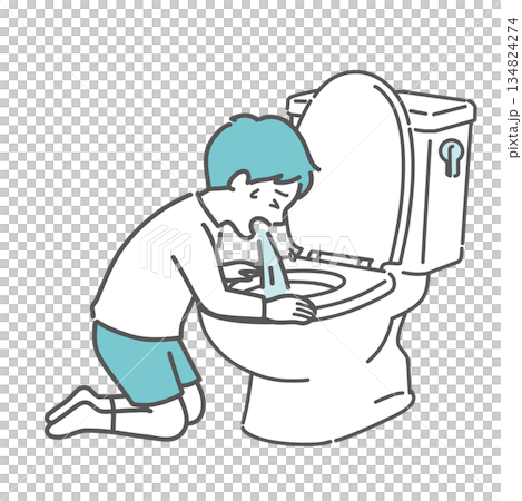 トイレで激しく嘔吐する男の子のイラスト 134824274