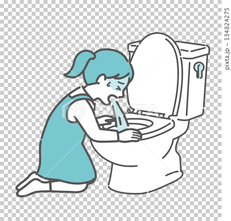 圖:一個女孩在廁所劇烈嘔吐 圖:一個女孩在廁所劇烈嘔吐 134824275