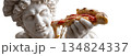 An Ancient Marble Chef Statue Holding a Realistic Pizza Slice on Transparent Background - Generative Ai 134824337