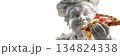 An Ancient Marble Chef Statue Holding a Realistic Pizza Slice on Transparent Background - Generative Ai 134824338