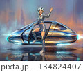 浮上車に乗り込む未来人女性 134824407