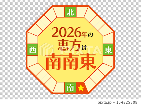 Illustration of the south-southeast direction of good fortune in 2026_octagon 134825509