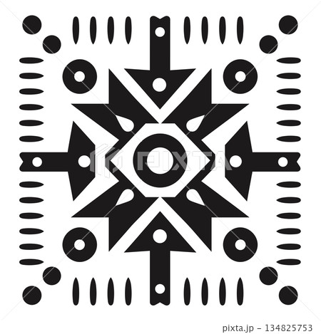 Black and white geometric pattern with central circle and border Black and white geometric pattern with central circle and border 134825753