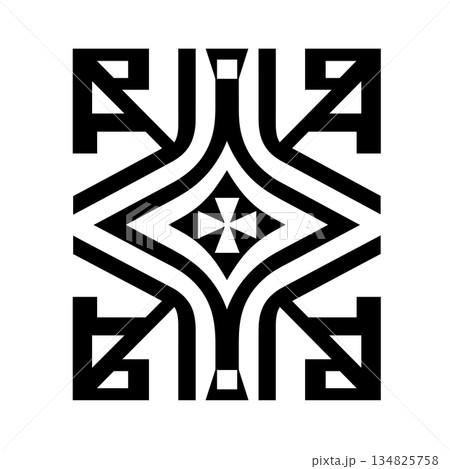 Abstract tribal pattern with geometric shapes and central cross design 134825758