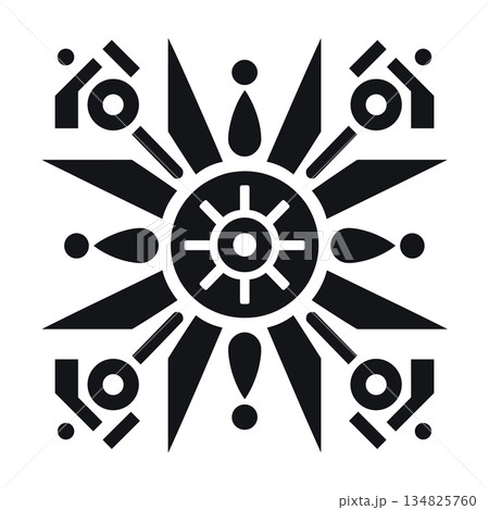 Abstract sun design with geometric and radial shapes in black and white 134825760