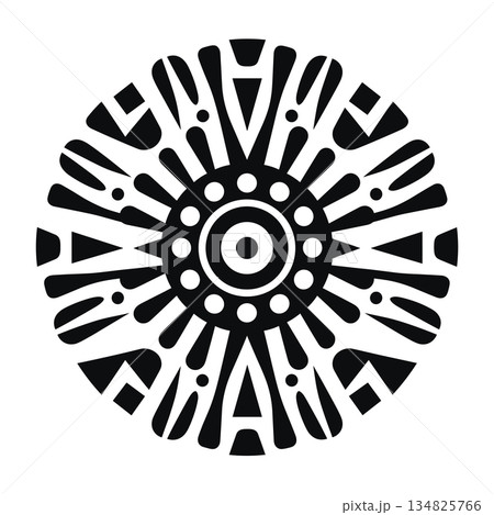 Abstract black and white circular design with tribal shapes 134825766