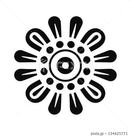 Black and white flower drawing with circular shapes and curved petals Black and white flower drawing with circular shapes and curved petals 134825771