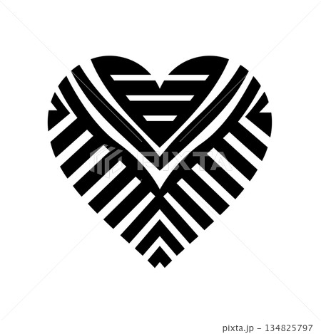 Heart design with geometric black and white stripe pattern Heart design with geometric black and white stripe pattern 134825797